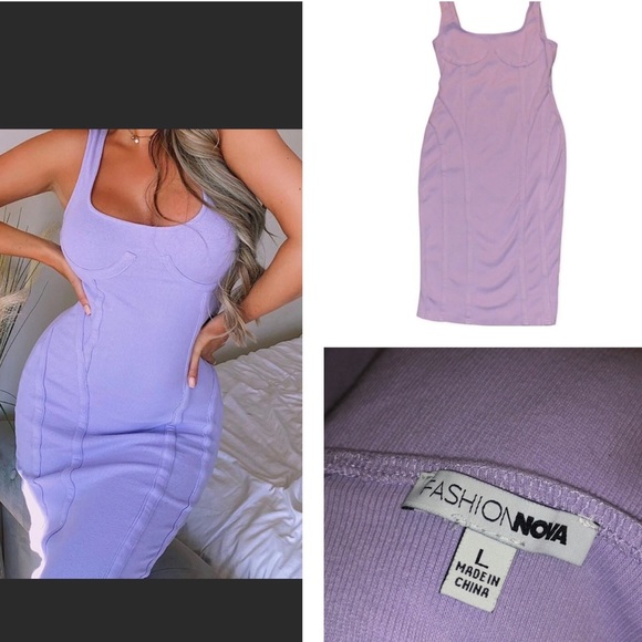 Fashion Nova Dresses & Skirts - Fashion nova dress midi color lavender  size L